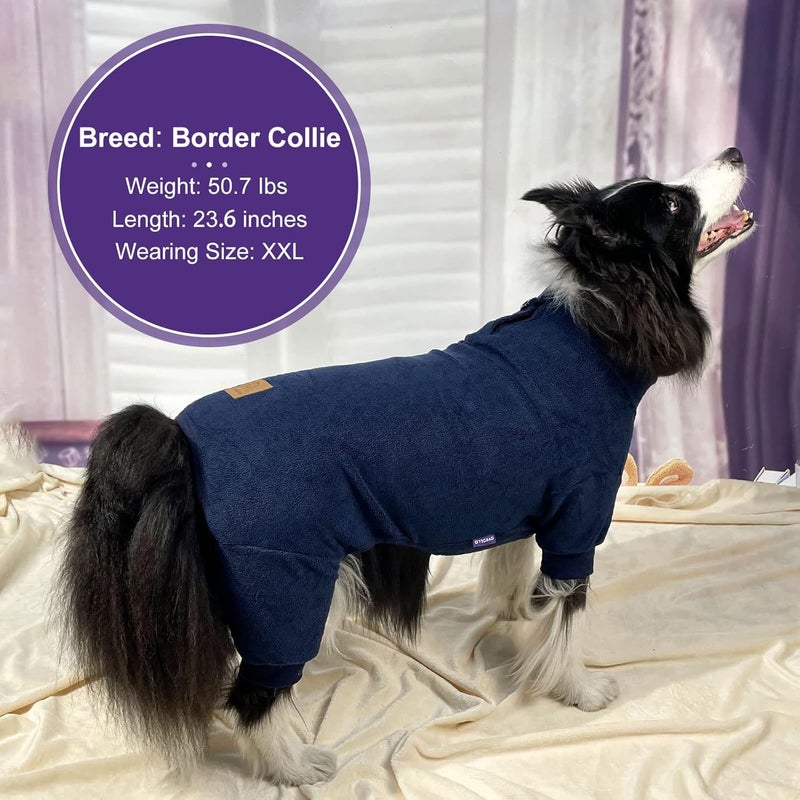 cyeollo Store Dog Pajamas for Medium Large Dogs Stretchable Pjs Soft Thermal Pet Onesie Jumpsuit Winter Dog Clothes for Dogs, Navy XXL - Image 3